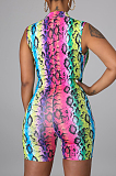 Yellow Nigh Club Fashion Printing Sleeveless V Neck Slim Fitting Romper Shorts P8721-1