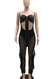 White High Waist Solid Color Polyester Mesh Strapless Backless Bodycon Jumpsuits YF9203-2