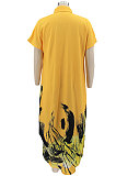 White Women Turn-Down Collar Short Sleeve Irregular Printing Casual T Shirt/Shirt Dress KZ2118-1