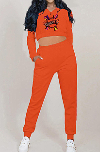 Orange Autumn And Winter Velvet Long Sleeve Stand Collar Zipper Fleece Carrot Pants Casual Sport Sets YMT6224-3