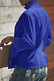 Dark Blue Fashion Lace Stand Collar Half Sleeve Ruffle Cardigan Shirts MDO9004-2