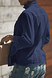 Dark Blue Fashion Lace Stand Collar Half Sleeve Ruffle Cardigan Shirts MDO9004-2