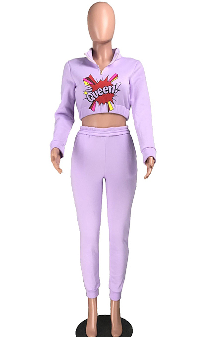 Orange Autumn And Winter Velvet Long Sleeve Stand Collar Zipper Fleece Carrot Pants Casual Sport Sets YMT6224-3