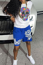 Blue Women Fashion Skulls Printing Shorts Sets WME20753