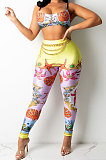 Sexy Women Fashion Printing Tight Condole Belt Backless Long Pants Sets YZ7034-3