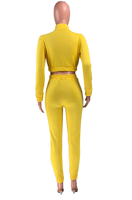 Orange Autumn And Winter Velvet Long Sleeve Stand Collar Zipper Fleece Carrot Pants Casual Sport Sets YMT6224-3