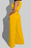 Gray Women Sleeveless Solid Color Round Neck Dew Waist Pants Sets KZ2123-3
