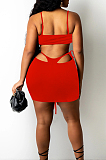 Black Night Club Pure Color Condole Belt Bandage Strapless Mid Waist Ruffle Drawsting Hip Skirts Two-Piece SZS8147-2
