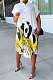 White Women Turn-Down Collar Short Sleeve Irregular Printing Casual T Shirt/Shirt Dress KZ2118-1
