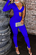 Peacock Blue Euramerican Sequins One Sleeve V Neck Strapless Irregularity Hollow Out Solid Color Bodycon Jumpsuits SZS8153-4
