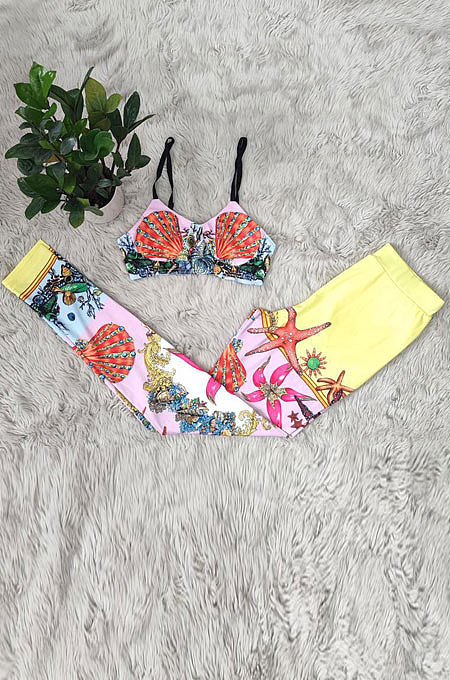 Blue Sexy Women Fashion Printing Tight Condole Belt Backless Long Pants Sets YZ7034-2
