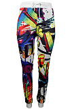 White New Personality Printing Casual High Waist Sport Pants LS6375