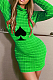 Green Fashion Plaid Printing Long Sleeve Round Collar Slim Fitting Solid Color Hip Mini Dress YMT6223-1