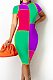 Neon Green Fashion Spliced Short Sleeve Round Collar Slim Fitting Hip Midi Dress SZS8154-3