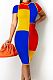 Royal Blue Fashion Spliced Short Sleeve Round Collar Slim Fitting Hip Midi Dress SZS8154-2
