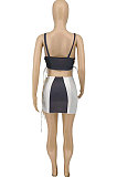 Black White Color Matching Bandage Condole Belt Backless Shorts Sets WME20754