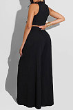 Gray Women Sleeveless Solid Color Round Neck Dew Waist Pants Sets KZ2123-3