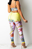 Sexy Women Fashion Printing Tight Condole Belt Backless Long Pants Sets YZ7034-3