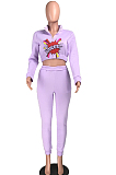 Light Purple Autumn And Winter Velvet Long Sleeve Stand Collar Zipper Fleece Carrot Pants Casual Sport Sets YMT6224-1