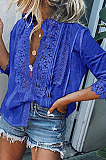 White Fashion Lace Stand Collar Half Sleeve Ruffle Cardigan Shirts MDO9004-1