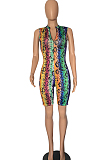 Yellow Nigh Club Fashion Printing Sleeveless V Neck Slim Fitting Romper Shorts P8721-1