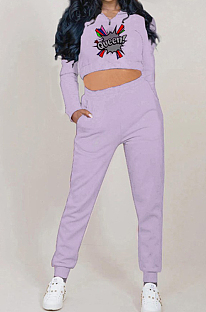 Light Purple Autumn And Winter Velvet Long Sleeve Stand Collar Zipper Fleece Carrot Pants Casual Sport Sets YMT6224-1