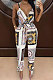Black Euramerican Women Fashion Printing Condole Belt V Neck Casual Jumpsuit WME2068-2