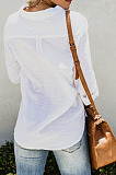 White Summer New Long Sleeve Lapel Collar Single-Breasted Loose Solid Color Shirts MDO0172-1