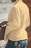 Dark Blue Fashion Lace Stand Collar Half Sleeve Ruffle Cardigan Shirts MDO9004-2