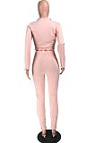 Yellow Cotton Blend New Stringy Selvedge Long Sleeve Cardigan Bandage Bodycon Pants Pure Color Two-Piece YMT6229-3