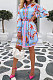 Blue Women Printing Casual Bodycon Long Sleeve Turn-Down Collar T Shirt/Shirt Dress YZ7040-2