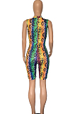 Yellow Nigh Club Fashion Printing Sleeveless V Neck Slim Fitting Romper Shorts P8721-1