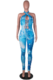 Earth Yellow Sexy Positioning Printing Bandage Halter Neck Strapless Backelss Hollow Ourt Bodycon Jumpsuits SZS8149-2