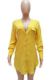 White Women Long Sleeve V Neck Pure Color Shirts Single-Breasted Slim Fitting T Shirt/Shirt Dress WMZ0098-1