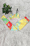 Blue Sexy Women Fashion Printing Tight Condole Belt Backless Long Pants Sets YZ7034-2