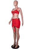 Black Night Club Pure Color Condole Belt Bandage Strapless Mid Waist Ruffle Drawsting Hip Skirts Two-Piece SZS8147-2