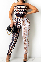Light Coffee New Positioning Chain Printing Strapless Backless Tight Pants Two-Piece SZS8146-3