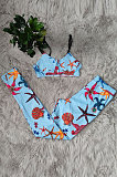 Sexy Women Fashion Printing Tight Condole Belt Backless Long Pants Sets YZ7034-3
