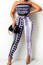 Light Purple New Positioning Chain Printing Strapless Backless Tight Pants Two-Piece SZS8146-2