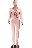 Yellow Cotton Blend New Stringy Selvedge Long Sleeve Cardigan Bandage Bodycon Pants Pure Color Two-Piece YMT6229-3