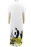 Pink Women Turn-Down Collar Short Sleeve Irregular Printing Casual T Shirt/Shirt Dress KZ2118-2