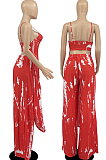 Black Brown Sexy Tie Dye Printing Condole Belt Low-Cut Backless Strapless High Waist Wide Leg Pants Two-Piece DR88116-1