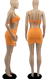Black Cotton Blend Summer Condole Belt Backless Strapless Drawsting Sexy Solid Color Hip Mini Dress DR8107-1