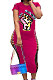 Red Women Printing Hollow Out Short Sleeves Bodycon Sexy Dress SDE2642-1