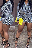 Pink Fashion Stripe Long Sleeve Lapel Neck Single-Breasted Shirt Shorts Two-Piece QQ5258-3