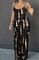 Black Brown Sexy Tie Dye Printing Condole Belt Low-Cut Backless Strapless High Waist Wide Leg Pants Two-Piece DR88116-1