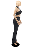 Yellow Night Club Solid Color Halter Neck Backless Strapless Ruffle Mid Waist Shift Pants Two-Piece DR8106-5