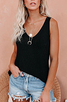 Black Fashion Women Sleeveless V Neck Loose Solid Colur Tanks MDO6033-5