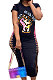 Black Lady Printing Hollow Out Short Sleeves Casual Midi Dress SDE2642-2
