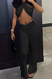 Green Night Club Solid Color Halter Neck Backless Strapless Ruffle Mid Waist Shift Pants Two-Piece DR8106-2